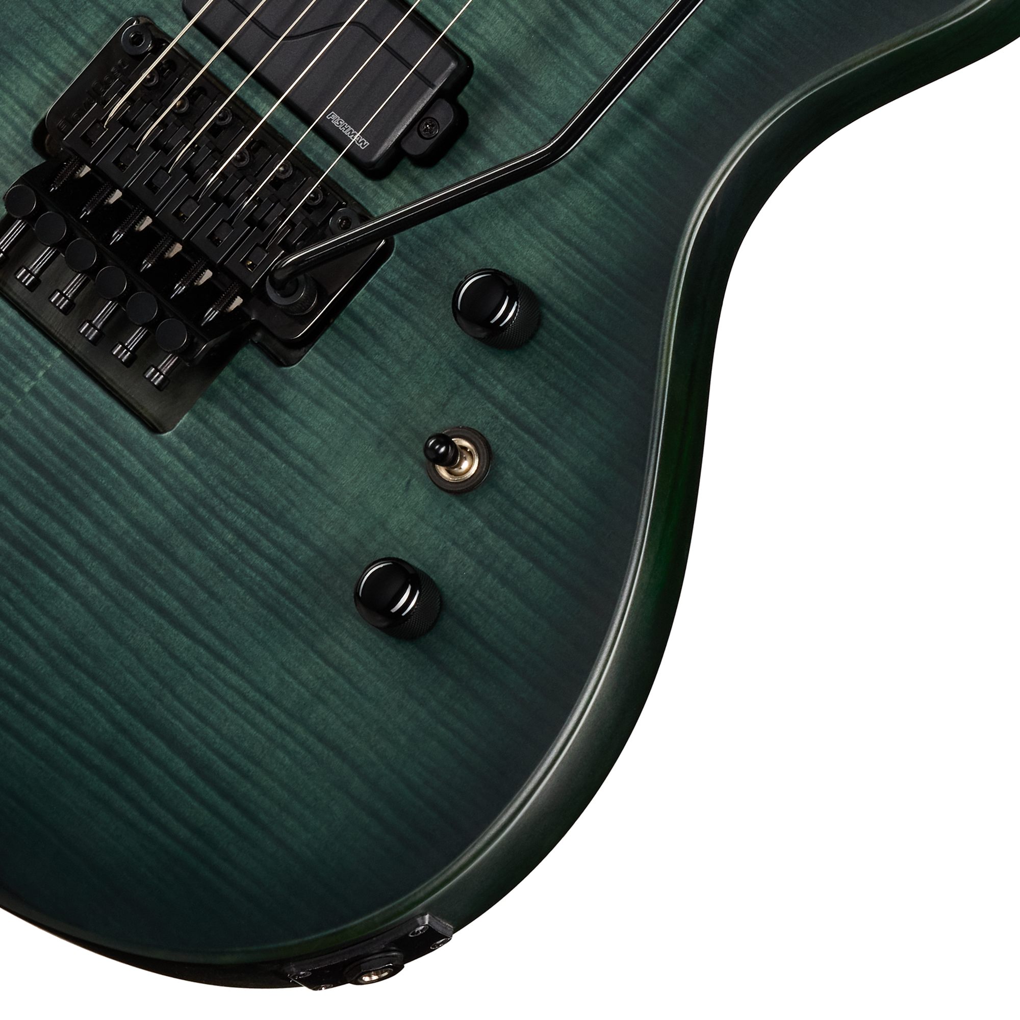 E-Gitarre, Dunkelgrün, Flamed-Maple-Decke, Humbucker, Tremolo